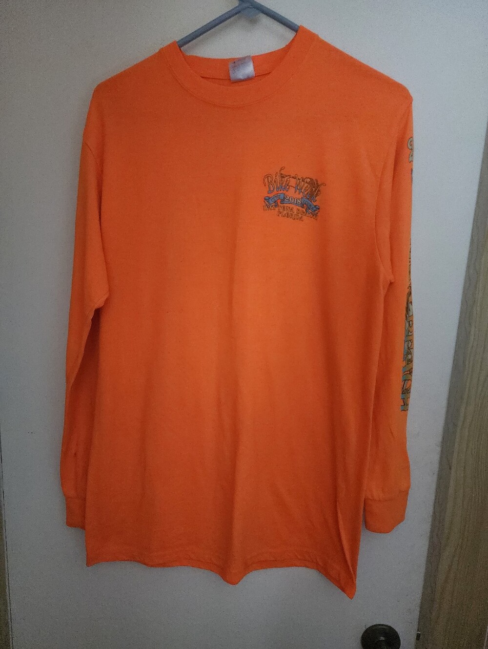 2018 Bike Week Skull Orange Long Sleeve Graphic Tee Large